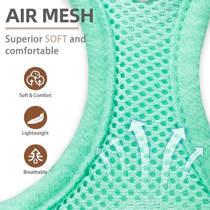 PUPTECK Adjustable Dog Harness Collar and Leash Set Step in No Pull Pet Harness for Small Medium Dogs Puppy and Cats Outdoor Walking Running, Soft Mesh Padded Reflective Vest Harnesses, Solid Green XS