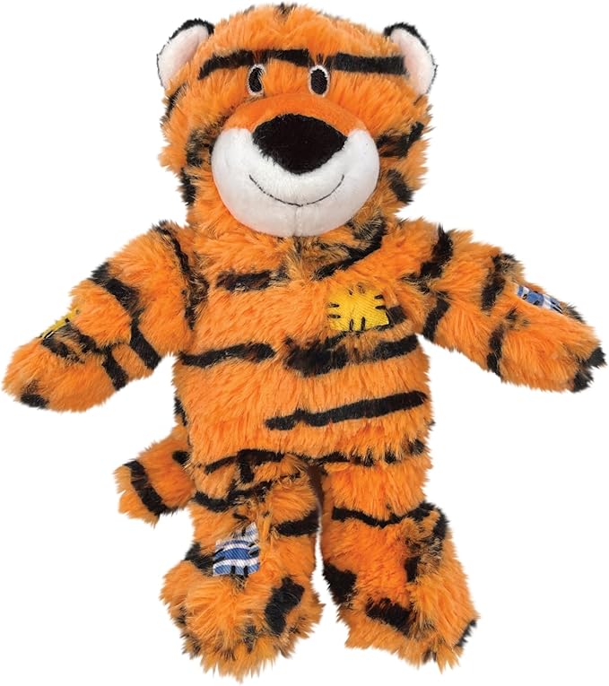 KONG Wild Knots Tiger Dog Toy (Small/Medium) Durable Internal Knotted Rope, Minimal Stuffing for Less Mess – Soft Plush Chew Toy for Dogs