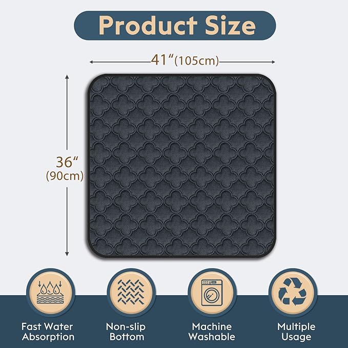 FunFurry Washable Pee Pads for Dogs - 2 Pack Reusable Waterproof Puppy Training Pads, Super Absorbent with Dog Paw Shape Non-Slip Backing (Dark Grey, 36" X 41")