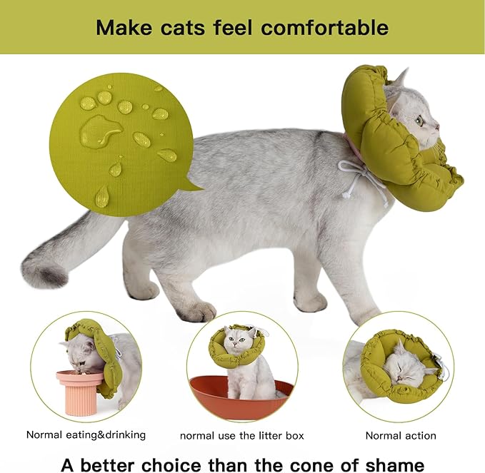 H HIDREAM Soft Cat Cone Collar， Cute Adjustable Cat Recovery Collar，Elizabethan e Collar that can Protect Head and Foot Wounds，Green Flower All-Season Style