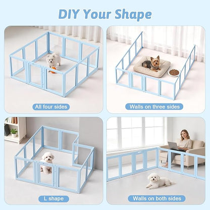 DIY Clear Acrylic Dog Playpen House,Quick Easy Assembly and Disassembly,Strong Floor Suction,Indoor and Outdoor Use,Easy Cleansing Puppy Fence (Sky Blue, 30.3" H, 12PCS)