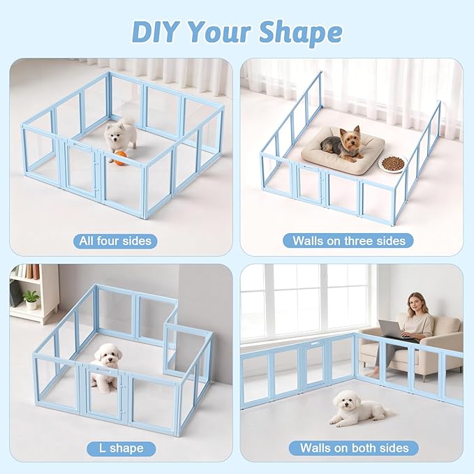 DIY Clear Acrylic Dog Playpen House,Quick Easy Assembly and Disassembly,Strong Floor Suction,Indoor and Outdoor Use,Easy Cleansing Puppy Fence (Sky Blue, 23.6" H, 12PCS)