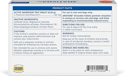 Virbac ANXITANE® (L-Theanine) Chewable Tablet - Promotes relaxation for anxious behavior - Small Dog/Cat < 22lbs