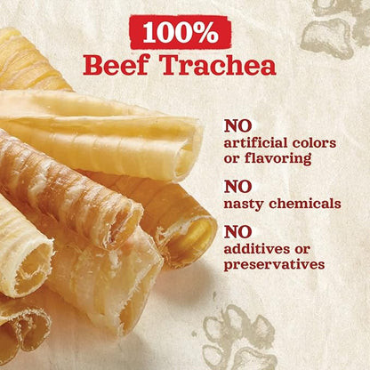 Natural Farm Beef Trachea (12 Inch, 8 Pack), 100% Beef Chews, Natural Glucosamine and Chondroitin for Joint & Hip Mobility, Bone Strength – Low Fat Crunchy & Crispy Treats for All Dogs