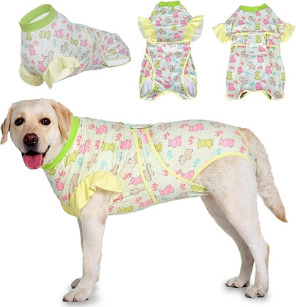 LovinPet Dog Recovery Suit - Medium Large - Professional Large Dog Recovery Suit Abdominal Wound Surgical Clothes Post-Operative Vest E-Collar Alternative Recovery,Hippo,Yellow,L