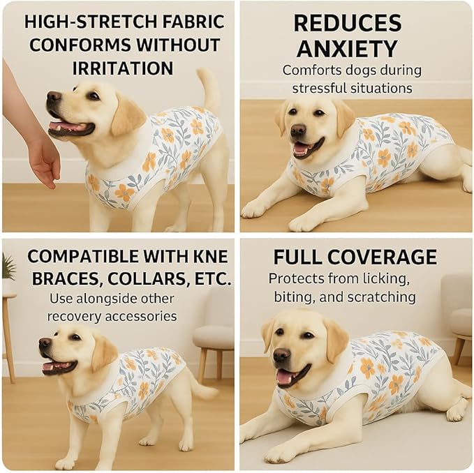 PetWarm Dog Surgery Recovery Suit Male Neuter, Onesies for Dogs, Surgery Suit for Dogs Professional Dog Abdominal Wounds Bandages Female Male, Flower Pattern, Orange, XL