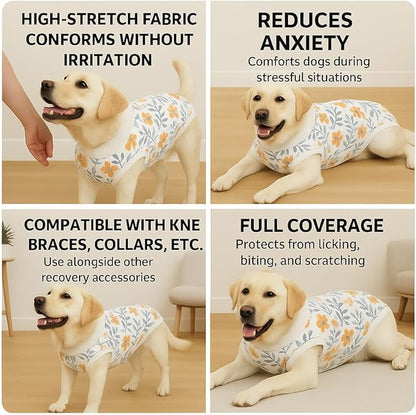 PetWarm Dog Surgery Recovery Suit Male Neuter, Onesies for Dogs, Surgery Suit for Dogs Professional Dog Abdominal Wounds Bandages Female Male, Flower Pattern, Orange, XL