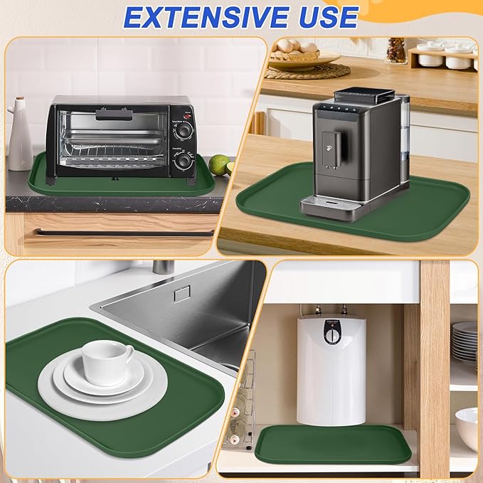 SMILOOL Silicone Pet Feeding Mat with Raised Edge for Food and Water, Dog Bowl Mats, Cat Bowls Placemat with High Lip for Floor Waterproof, Rubber Tray for Cats and Dogs 19 x 12 x0.7 Dark Olive