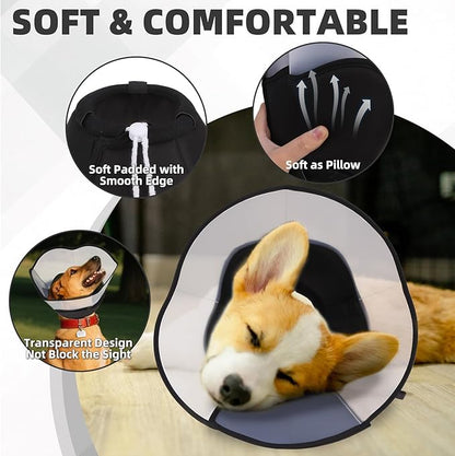 PUPTECK Soft Dog Cone Collar, Adjustable Pet Cone for Dogs to Stop Licking, After Surgery Elizabethan Recovery Dog Neck Collar Alternative, for Small Medium Large Dogs, Black S