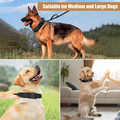 Tactical Dog Collar Leash Set, Adjustable Military Training Nylon Collar Dog Training with Control Handleand Metal Buckle, Dog Collar for Medium Large Dogs (Black,M)