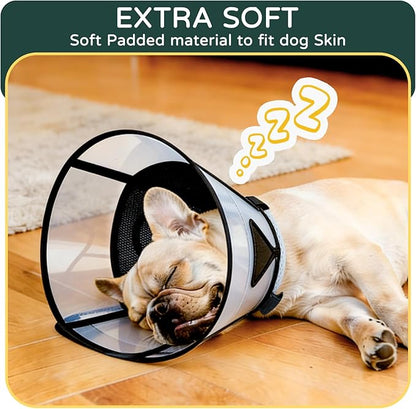 Soft Dog Cone Collar for Large Dogs, Mesh Windows Transparent E Collar for Dog, Anti-Bite Lick Wound Healing After Surgery Neuter Safety Practical Comfy Plastic Cone (Black, XL)