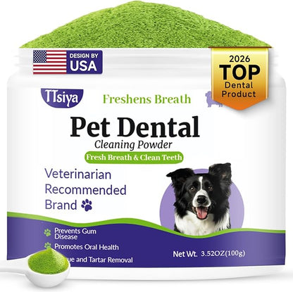 Dog Dental Cleaning Powder - Probiotic Dental Care freshens Breath, Controls Plaque, and removes Tartar.for All Dog Breeds.100g