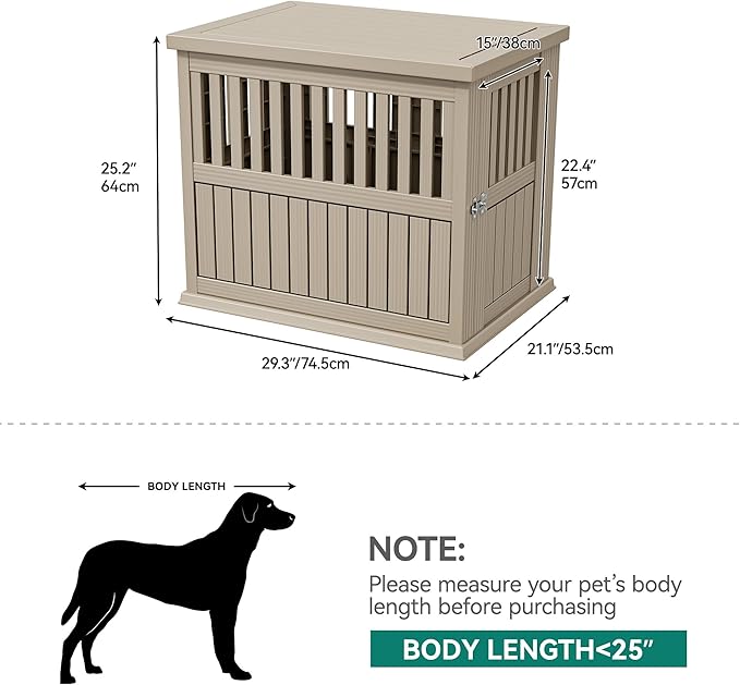 YITAHOME Plastic Dog Crate, Furniture-Style Nightstand & Side Table, Waterproof Indoor Kennel for Small to Medium Dogs, Brown