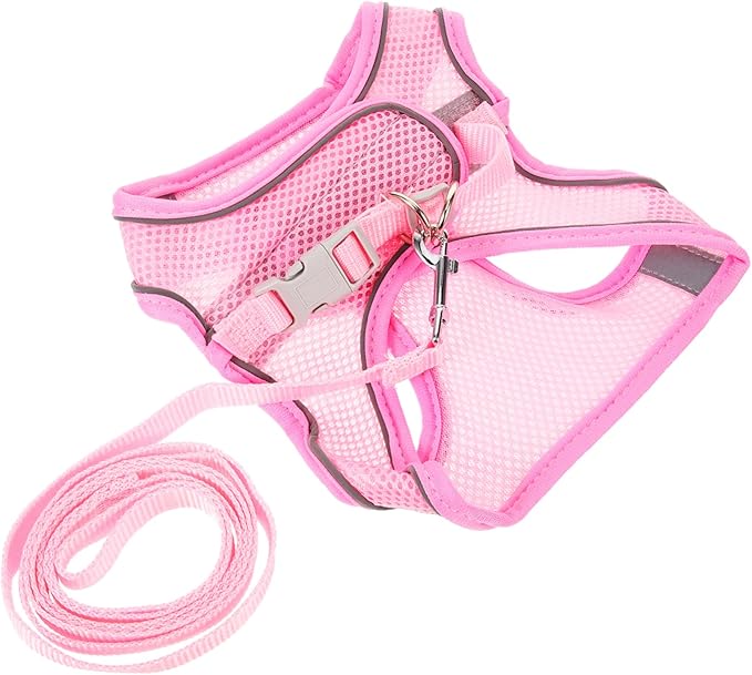 balacoo 1set Reflective Dog Harness and Leash Set Breathable Mesh Outdoor Walking Gear for Summer and Comfortable Pet Walking Pink