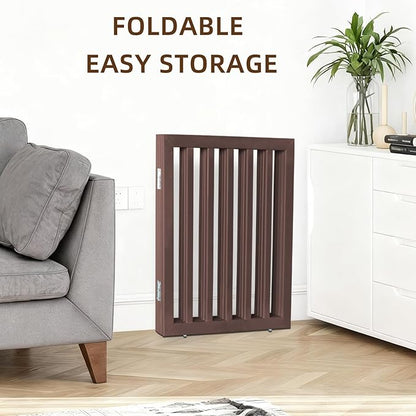 ZJSF Freestanding Indoor Dog Gate for House Foldable Wood Brown Puppy Gate for Doorways Pet Gate for Stairs Extra Wide Pet Fence 24" Height 2 Panels
