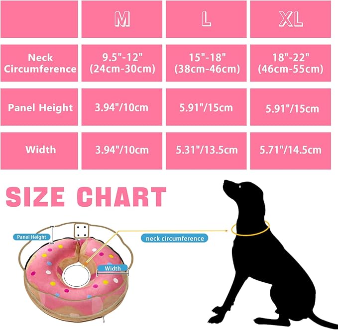 Inflatable Dog Cone Collar Soft Dog Cone Alternative After Surgery to Stop Licking for Large Medium Dogs Recovery Donut Cone Adjustable Neck Collar with Enhanced Anti-Licking Guard Shield,Donut Pink,L