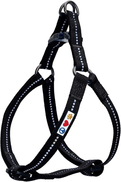 Pawtitas Recycled Reflective Step-in Dog Harness – Adjustable No-Pull Vest for Puppies to Seniors Safe & Comfortable S Black