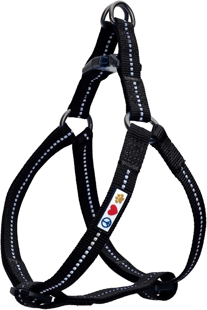 Pawtitas Recycled Reflective Step-in Dog Harness – Adjustable No-Pull Vest for Puppies to Seniors Safe & Comfortable XS Black