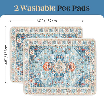 Washable Pee Pads for Dogs 2 Pack Reusable Puppy Training Pads 60"x48" Super Absorbent Waterproof Dog Training Pads, Non-Slip Potty Pads Whelping Pads Litter Mat Pet Supplies - Blue/Mix