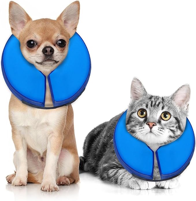 MIDOG Soft Inflatable Dog Cone,Donut E-Collar Alternative for After Surgery, Prevents Licking, Allowing Normal Eating & Vision,Comfortable Recovery Collar for Small Medium Large Dogs&Cats, DarkBlue-XS