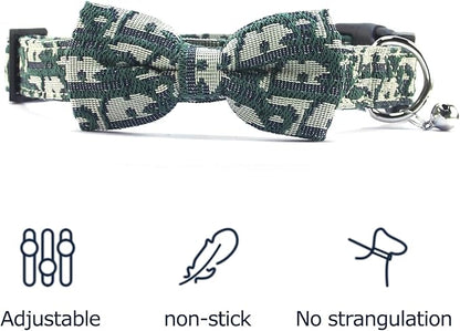 Bowtie Collars for Small Dogs, Elegant Puppy Collars with Leash Set, Tiny Dog Collars with Bowtie Adjustable 9.8"-13.8", Green, S