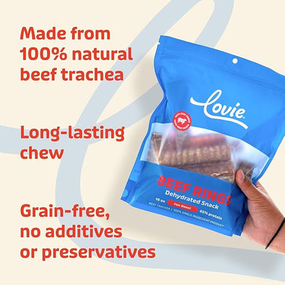 Lovie Beef Lung Dog Treats - Dehydrated Air Dried Soft Bites, Single Ingredient, Protein Rich, 16 oz (Beef Rings)
