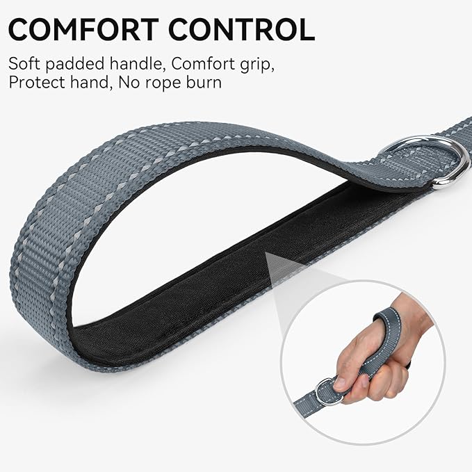 Joytale Dog Leash, 5 FT Double-Sided Reflective, Padded Handle Nylon Heavy Duty Leashes for Medium & Large Dogs Walking, Grey