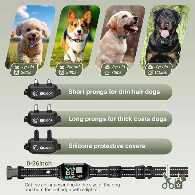 Smart Dog Training Collar for 2 Dogs, 2-in-1 Remote Control Shock Collar with AI Anti-Barking Device for Small/Medium,/Large Dogs, IPX7 Waterproof