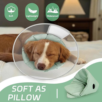 Dog Cone Collar for Recovery: Soft Elizabethan Collar Alternative to Stop Licking, Adjustable Pet Cone for Large, Medium, Small Dogs, for Surgery, Spay, Injury, Skin Treatment (Light Green, S)