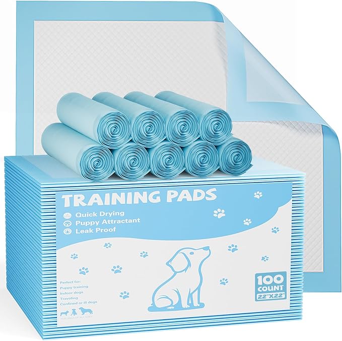 Dog Puppy Pads, Pee Pads for Dogs Potty Training, Ultra-Absorbent 6-Layer Leak-Proof, Quick-Dry Surfac, Regular Size 22"x22" ,100 Count