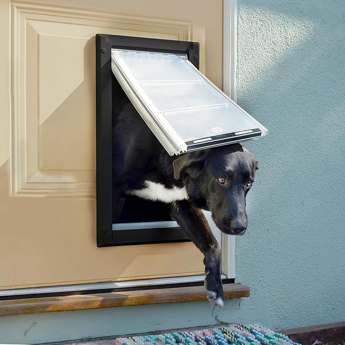 Endura Flap Single Flap Pet Door for Door Installations | Stylish for Interior & Exterior Doors | Durable Aluminum Frame & Weatherproof Dual-Layer Flap | Black, XL, Single Flap