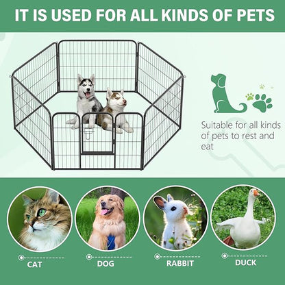 FDW Dog Playpen Dog Pen Dog Kennel 6 Panels 24 Inch Height Indoor Outdoor Folding Metal Portable Puppy Exercise Pen Heavy Duty Dog Fence for Yard Camping,Black