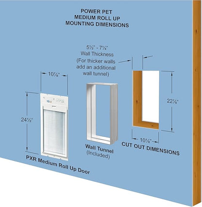 Power Pet Automatic ROLL UP Door by High Tech Pet Brand - Motorized Panel Rolls Up - Pet Operated - Remote App Control - 24/7 Exit & Entry Timers (Medium, Wall Mount)