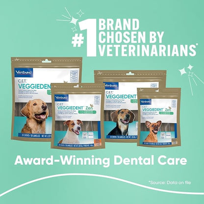 Virbac C.E.T.® VEGGIEDENT® Zen Tartar Control Chews for Dogs - Multifunctional to Support Mental Well-Being, VOHC Approved - Small 11-22lbs