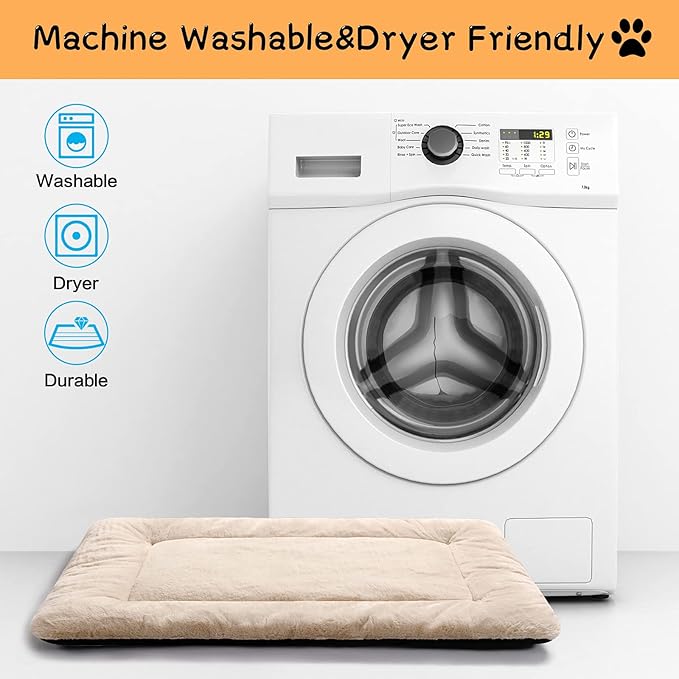 Dog Beds Crate Pad for Medium Dogs Fit Dog Crates,Washable & Anti-Slip Kennel Pad for Dogs Cozy Sleeping Mat,Cream 30inch