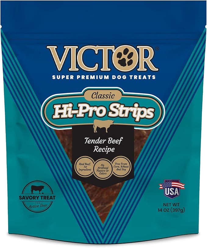 VICTOR Super Premium Dog Treats – Classic Hi-Pro Savory Strips with Real Beef – Supports Immune System, Digestive Health, & Healthy Coat – Tender Beef Snack for Active and Sporting Dogs, 14 oz