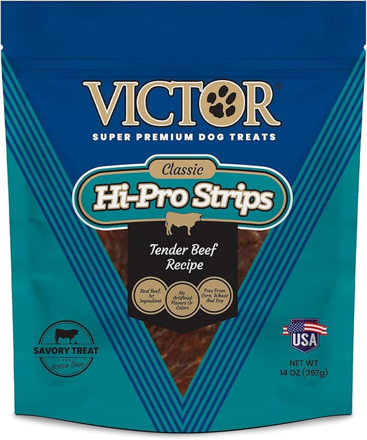 VICTOR Super Premium Dog Treats – Classic Hi-Pro Savory Strips with Real Beef – Supports Immune System, Digestive Health, & Healthy Coat – Tender Beef Snack for Active and Sporting Dogs, 14 oz