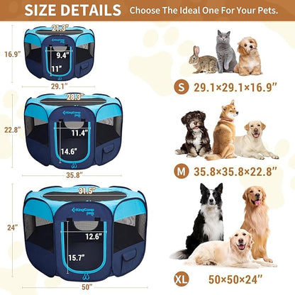 KingCamp Dog Playpen, Portable Foldable Cat Kitten Puppy Tent Crates 29"/36"/50" Pop Up Pet Playpen with Zippered Bottom & Cover for Indoor Outdoor Use (X-Large, Blue)