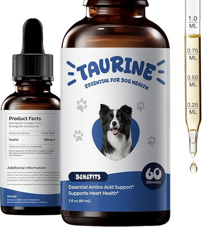 Taurine Supplement for Dogs Liquid Drops Amino Acid Support for Heart Health & Muscle Function, Easy to Add Canine Nutrition Supplement