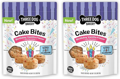 Three Dog Bakery Ultimate Celebration Cake Bites,Soft-Baked Dog Treats and Cookies with Real Ingredients,12 oz,(Pack of 2)