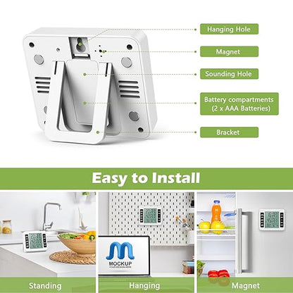 KeeKit Refrigerator Thermometer, Indoor Outdoor Thermometer with 2 Sensors, Wireless Digital Freezer Thermometer with Audible Alarm Temperature Gauge, Min/Max Record for Home, Kitchen – White