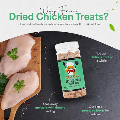 Freeze Dried Chicken Cat Treats | Healthy Dog Food Toppers 100% Human Grade | Single Ingredient, Grain Free Chicken Dog Treats | Inspected & Tested in USA | No Additives or Preservatives, 1.75 oz