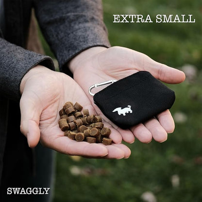 Extra Small Dog Treat Pouch – Slim Magnetic Pocket Dog Treat Bag for Walking & Training – Discreet Clip On Treat Pouch for Leash, Waistband or Pocket – Mess Free Storage (Black/Gray)