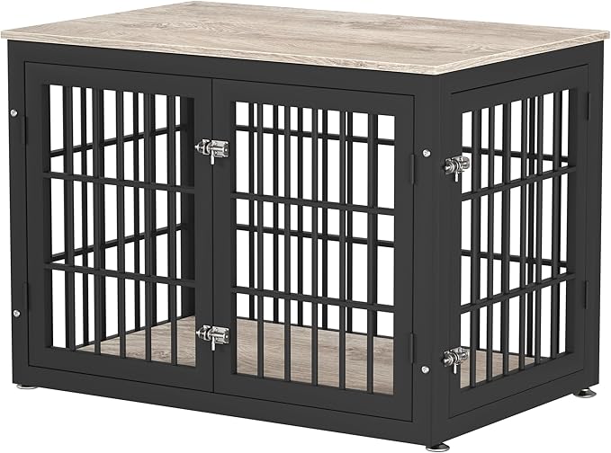 rehomerance 38 Inch Heavy Duty Dog Crate Furniture for Large and Medium Dogs, Decorative Pet House End Table, Wooden Cage Kennel Furniture Indoor, Grey