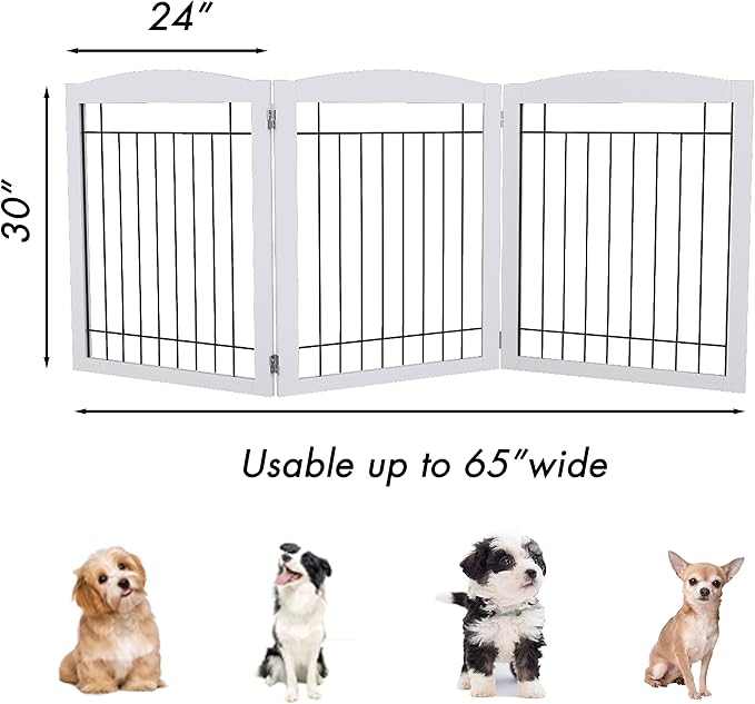 PAWLAND 72“ Extra Wide Dog gate for The House, Doorway, Stairs, Freestanding Foldable Wire Pet Gate, Pet Puppy Safety Fence, 30" Height (White, 3 Panels)