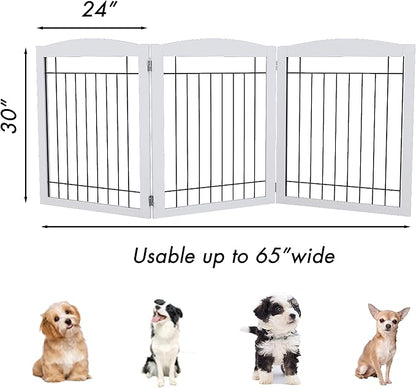 PAWLAND 72“ Extra Wide Dog gate for The House, Doorway, Stairs, Freestanding Foldable Wire Pet Gate, Pet Puppy Safety Fence, 30" Height (White, 3 Panels)