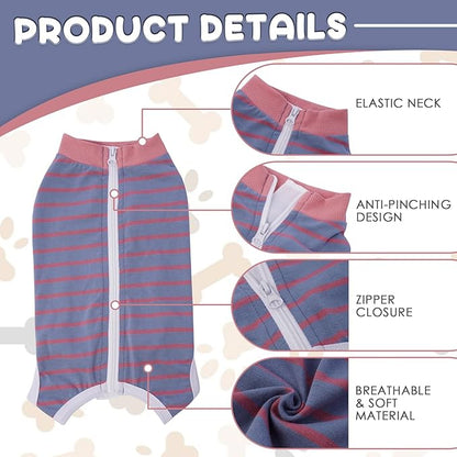Dog Recovery Suit, Puppy Surgical Pajamas Bodysuit for Dogs Cats After Spay Neuter Surgery Abdominal Wound Bandages, Striped Onesie Pant for Shedding Skin Disease, Anti-Licking Cone Alternative S