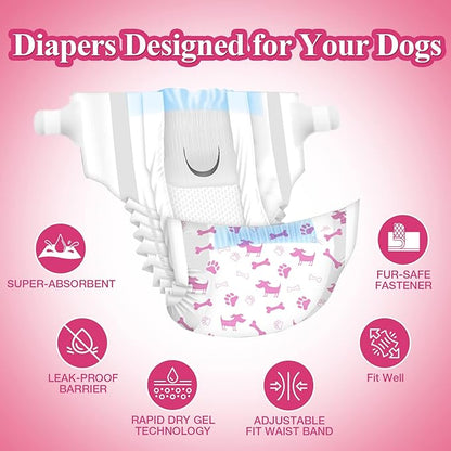 Dono Disposable Dog Diapers Female, Super Absorbent Doggie Diaper, Rapid-Dry Gel Technology Puppy Diapers, Leak-Proof Fit for Cat Doggy in Heat, Excitable Urination, Incontinence, Training, XX-Small