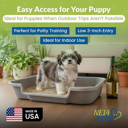 Puppy Pan Indoor Litter Box Training Starter Kit, Misty Gray Large Pan with Natural Pine Litter, Extra Long Litter Scoop and Training Guide
