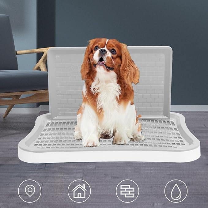 Puppy Pee Pad Holder,Dog Training Toilet with Wall Column Removable Portable Puppy Mesh Training Potty for Large Small Medium Pets (White)